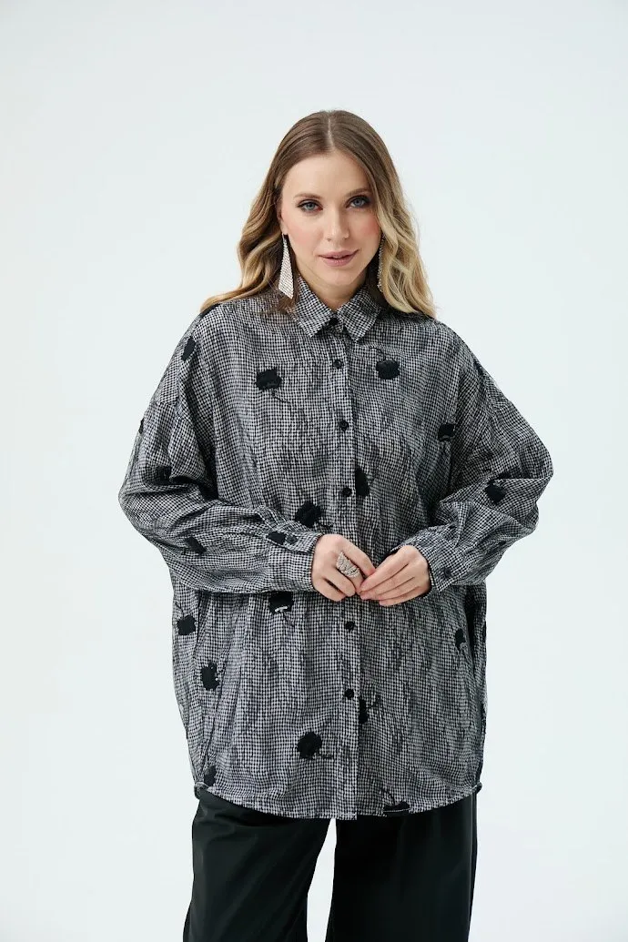 Рубашка женская TUFFONI 8427058 ЧЕРНЫЙ OVERSIZE